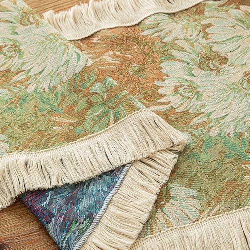 Chemin de table coton jacquard avec pompons lavable et durable