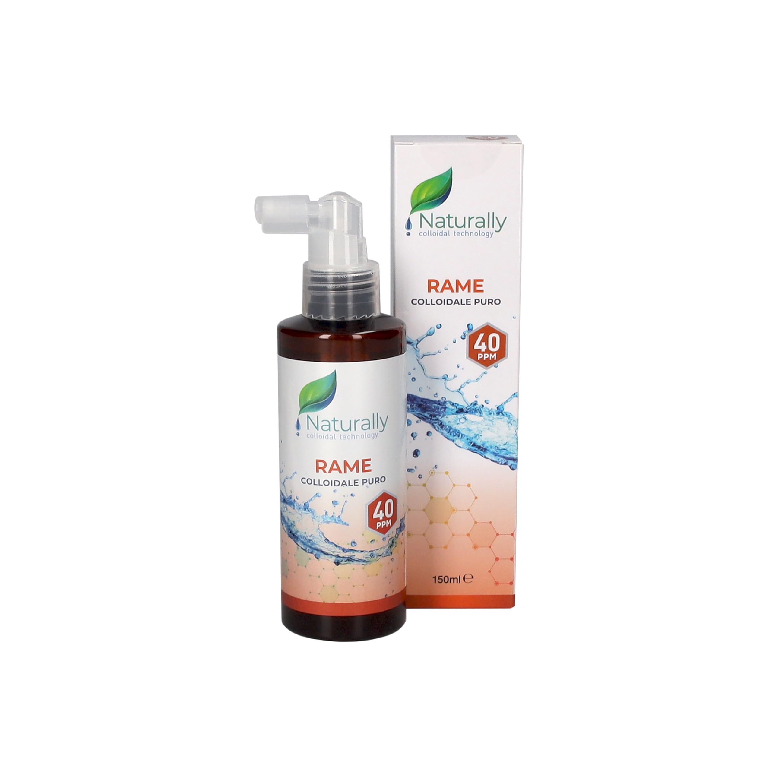NATURALLY - Rame Colloidale 40 PPM 150 ml | Disinfettante naturale - Salute generale e benessere, Invecchiamento precoce, problemi di circolazione sanguigna | Flacone spray - Made in Italy