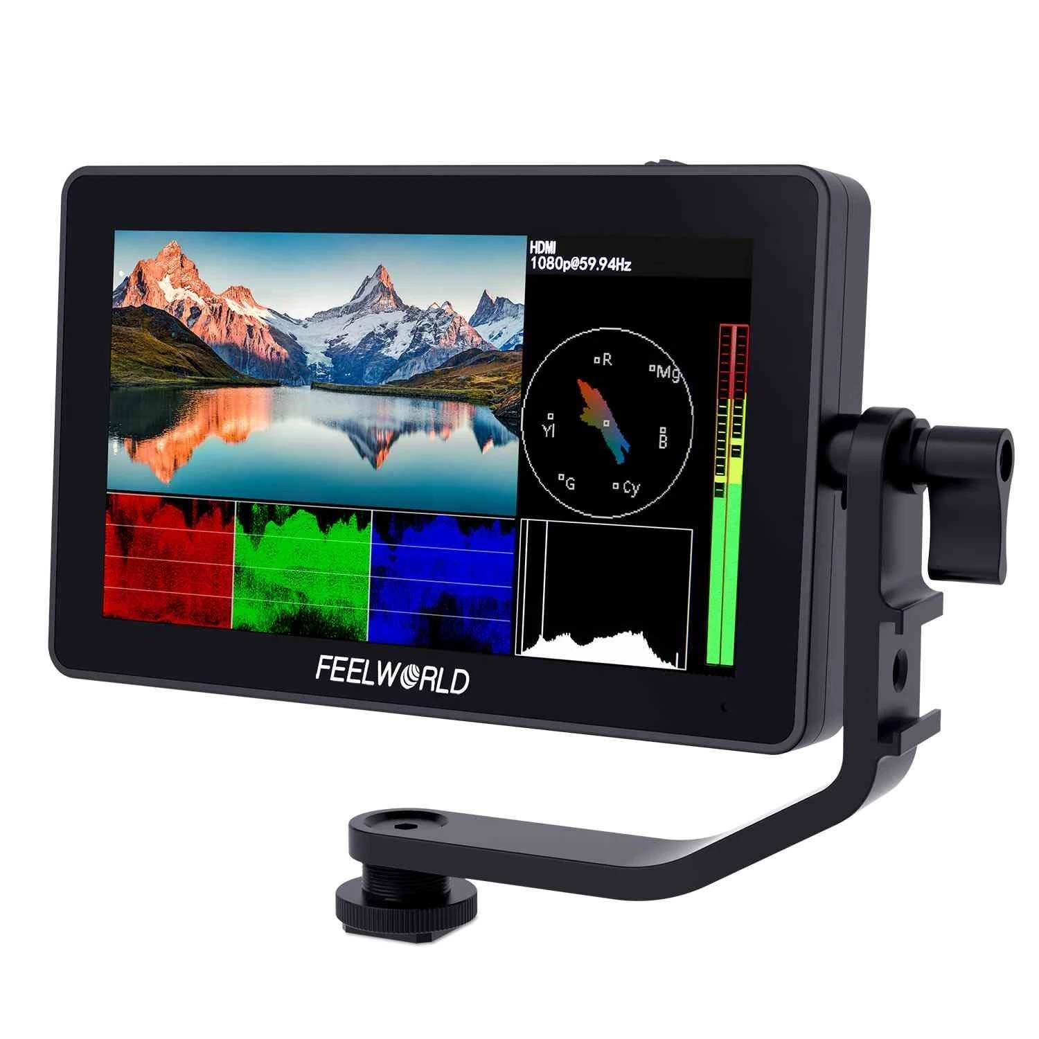 Feelworld F6 Plus 5.5 Inch DSLR On Camera Field Monitor Touch Screen 3D Lut Small Full HD 1920x1080 IPS Peaking Focus Video Assist 4K HDMI 8.4V DC Input Output Include Tilt Arm