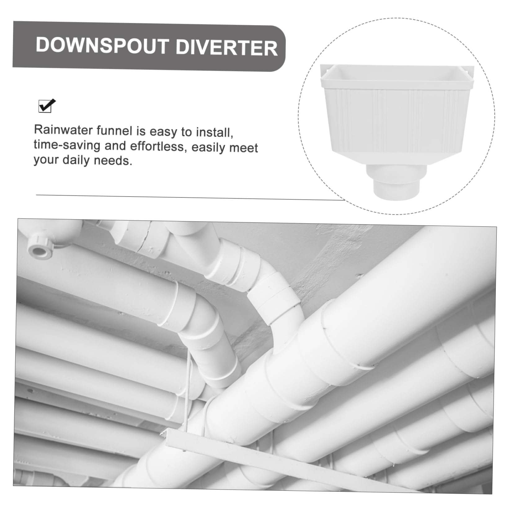 Desviador de Lluvia para Bajante PVC, Plástico Blanco, Instalación Fácil