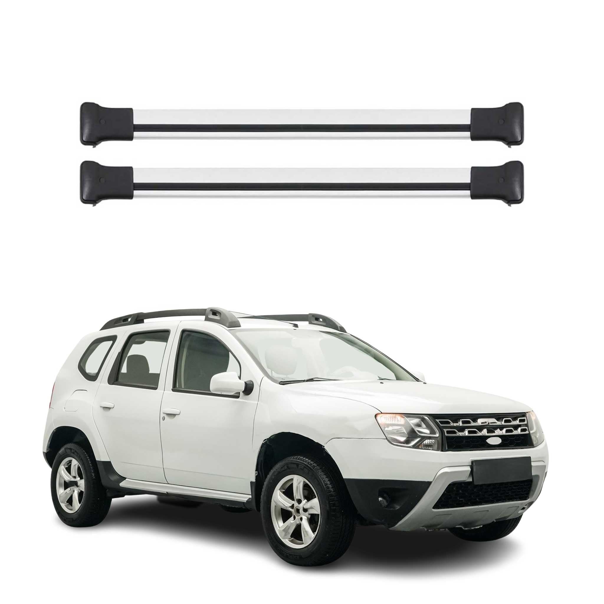 OMAC Barres de Toit en Aluminium pour Dacia Duster mk1 2014-2017 FL – Charge Max 75 kg – 2 Barres Argent