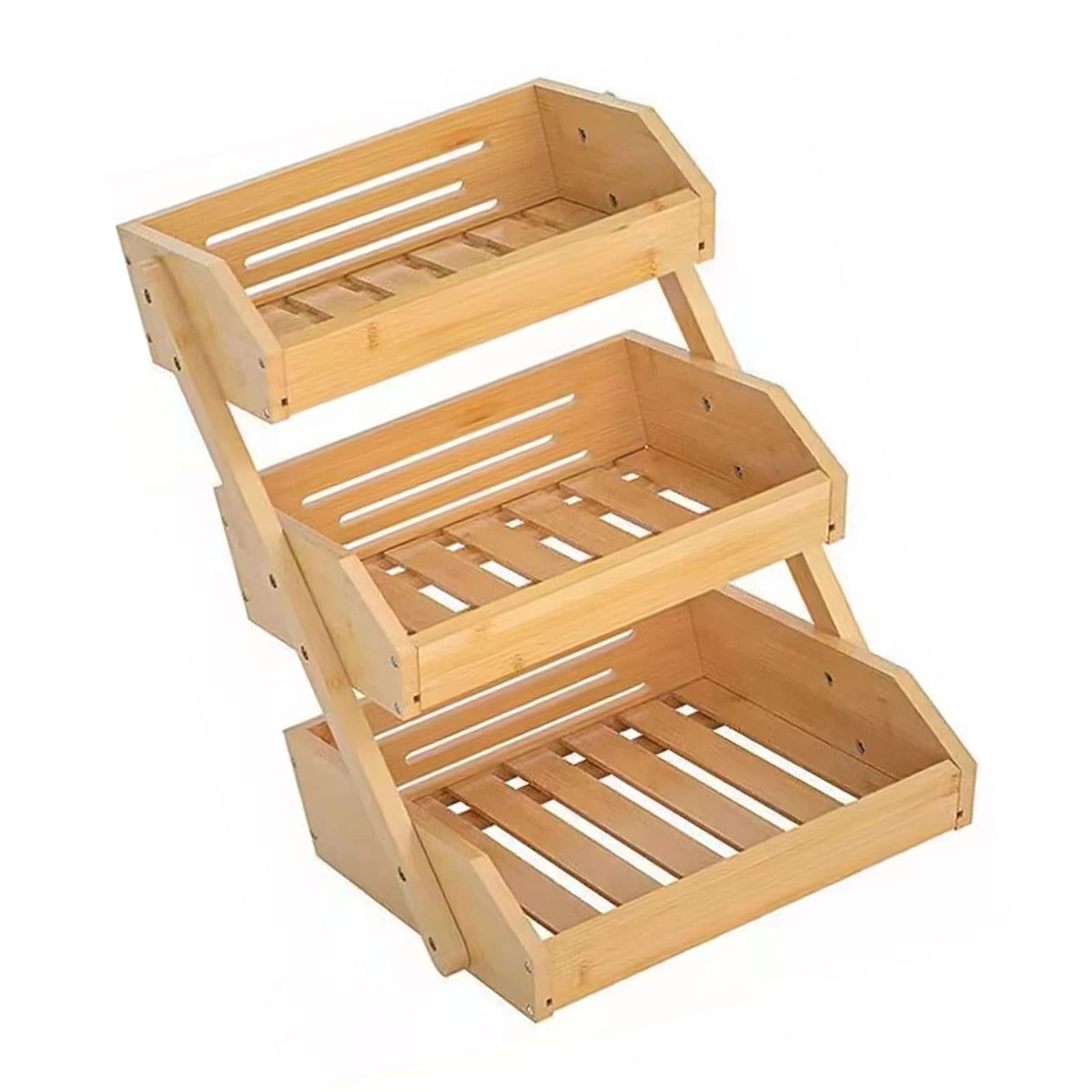 Tyenaza Corbeille à Fruits en Bambou à 3 Niveaux - Support de Bol à Légumes de Grande Capacité Pour Garde-manger de Cuisine, Pommes de Terre (30 * 33 * 41cm)