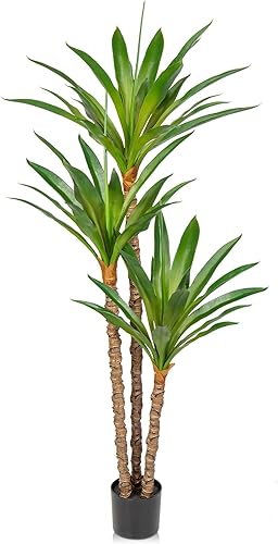 Árbol artificial para interiores de 5.57 pies, árbol de yuca tropical falso con 3 cabezas en maceta, plantas falsas de dracaena, palmera en maceta,
