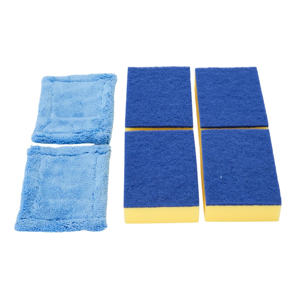 Easylife Telescopic Bathroom Cleaner Head Refill Pack - 6 Heads. 4 x Interchangeable Sponge Scrubber Heads and 2 x Microfibre Cloth Mop Heads for Tiles, Glass and Floors - Fully Guaranteed