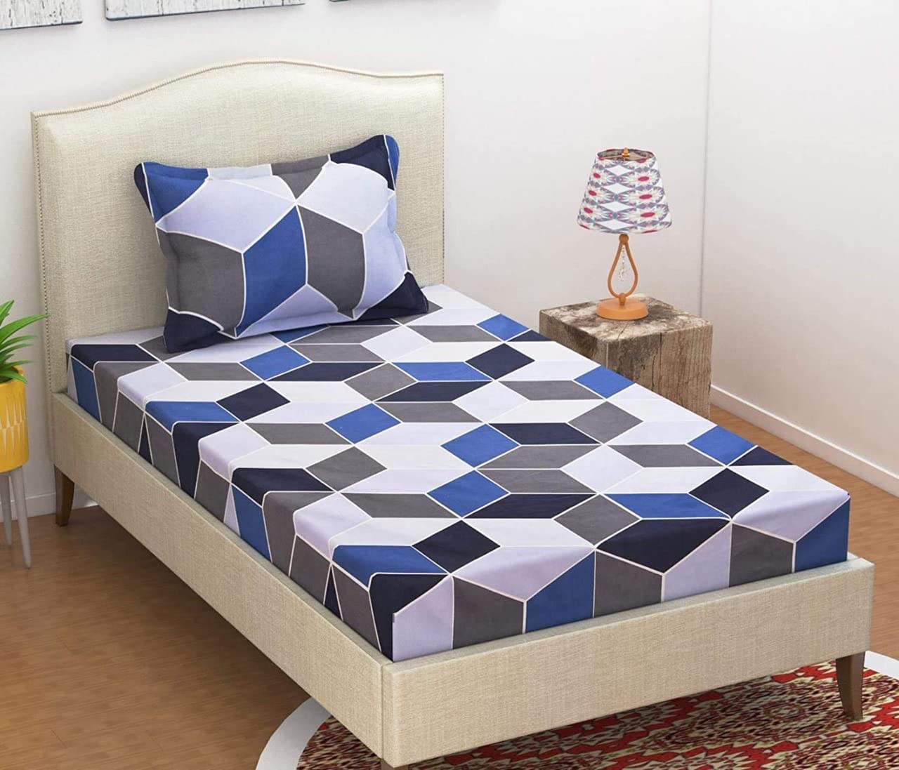 Syriddyaas With Device® Prime Collection 180 TC Cotton-Blend Single Size(90x60) Inch 1 Bedsheet with 1 Pillow Covers Single Bedsheet for Single Bed (Blue Zigzag) (B0BLZPS942) Amazon Price History, Amazon Price Tracker