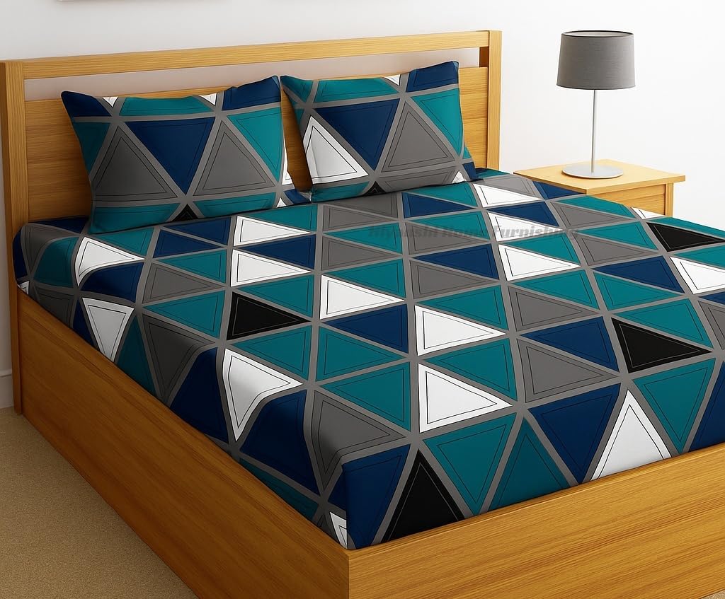 Hiyanshi Home Furnishing Premium Cotton Elastic Fitted Bedsheet for King Size Bed (72x78 inch) | Soft & Breathable Fabric | Deep Pockets | – Ideal for All Seasons (Multi Trangle, King 72 x78 inches)-picture-42