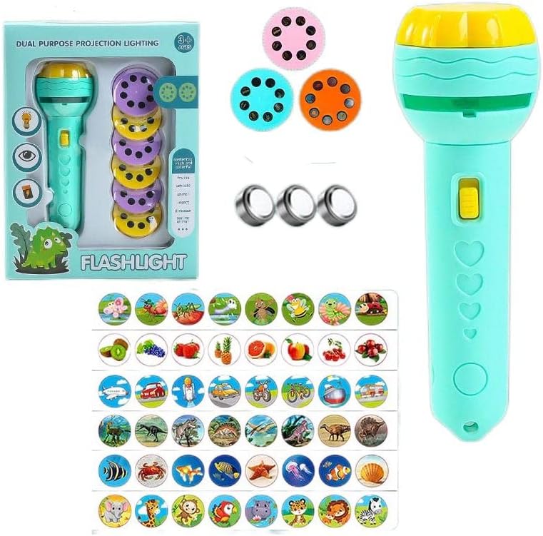 48Pattern Projection Flashlight Educational toys Cognitive Toys Parent-Child Creative Fun Projector (GREEN)3-10 Learning Toys