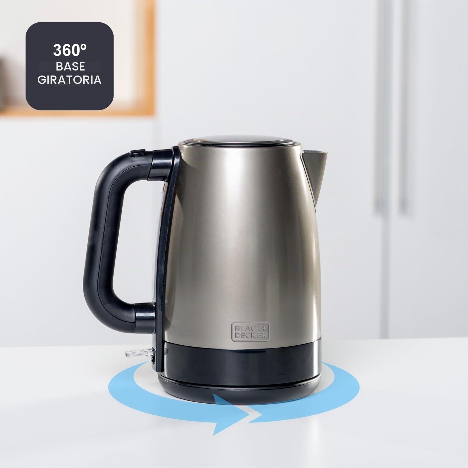 BLACK+DECKER BXKE2202E - Kettle. Hervidora de agua.2200W.1.2L. Base giratoria 360º apta para zurdos. Mango ergonómico. Apagado automático. Nivel agua visible. Botón de apertura. Luz de funcionamiento.