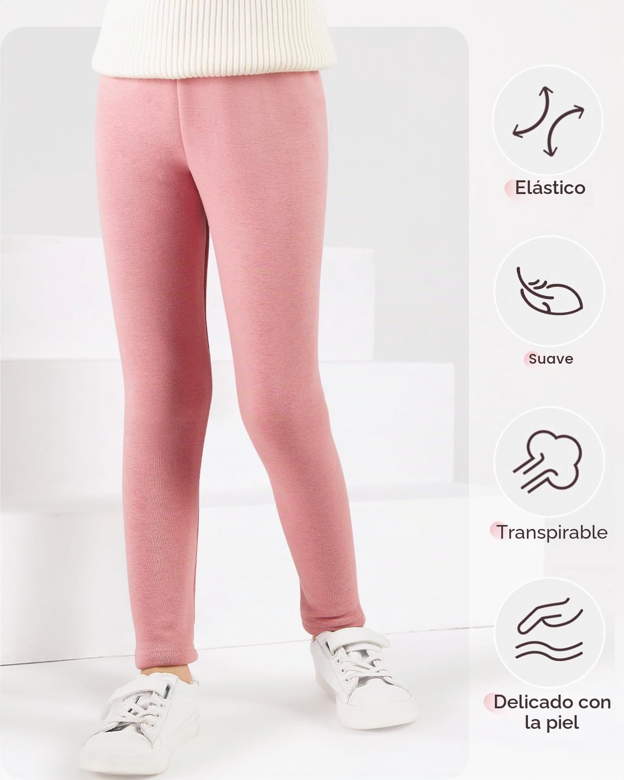 Adorel Leggings Térmicos Algodón Forros para Niñas Pack de 2 Gris, Rosa 5-6 Años (Tamaño del Fabricante 120)