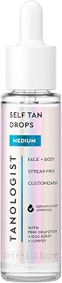 Medium Self Tan Drops, Streak-Free Body & Face Tanning Drops, No Fake Tan Smell, For Moisturizer & Lotion, Bronzing Face Tanner, Skincare Ingredients, Vegan, 1.01 fl. oz/30 ml Bottle