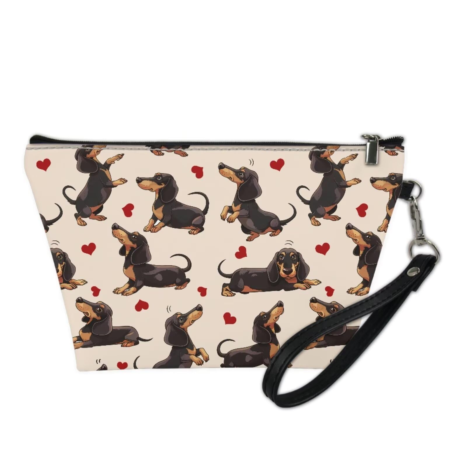 Jeiento Dachshund Dog Cosmetic Bag for Women,Love Heart Puppy Makeup Pouch with Zipper Travel Wash Toiletry Bag - Image 2