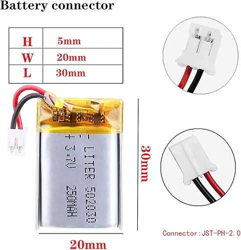 Miniatura 2 de Batería recargable del ion del polímero de litio de la batería del litro 3.7V 250mAh 502030 Lipo con el conector PH-2.0