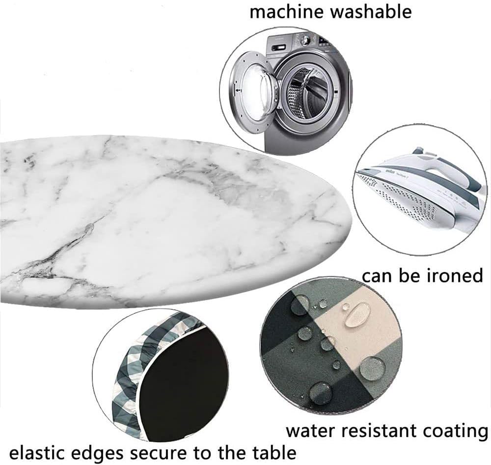 Round Marble Table Cover, Vintage Marble Pattern Abstract, Elastic Edge, Water and Oil Resistant wipeable Polyester Fabric, Suitable for Kitchen Party Picnic, Fit for 62" Table,