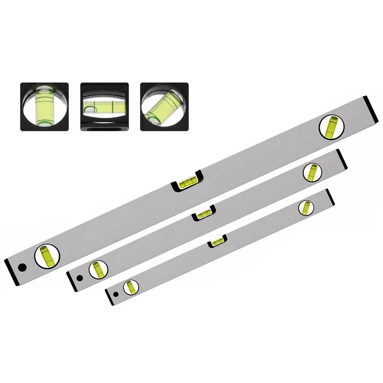 Atek Silver 3Pcs White High Accuracy Spirit Level Sets - Lightweight Builders Level Tool With Powerful Magnets And 3 Level Bubbles - 400Mm, 600Mm And 1000Mm