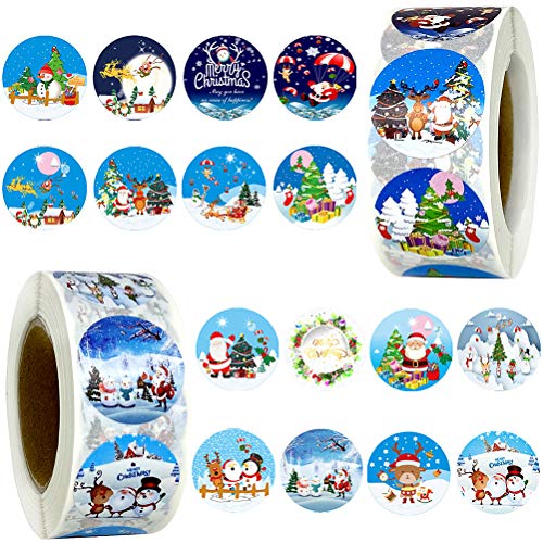 Etiquetas Adhesivas de Navidad - XCSW 1000Pcs Feliz Navidad pegatinas rollo Pegatinas de Sobre Presenta Pegatinas Decorativas para Decoración de Fiestas, Etiquetas Navideñas Cover