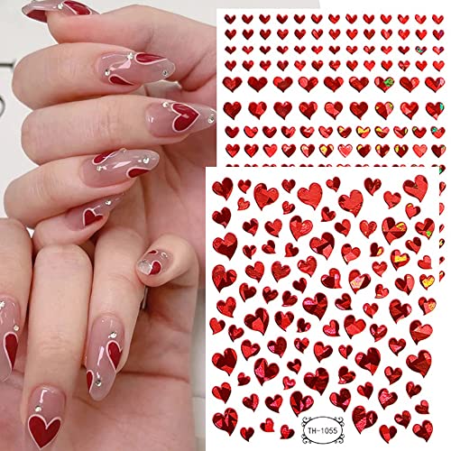 Valentine Heart Nail Art Stickers Laser Heart Nail Decals Acrylic Nail Tip Rainbow Love Heart Leopard Print French Nail Supplies Nail Accessories Holiday Nail Decorations For Women Manicure 6Sheets #TOP4