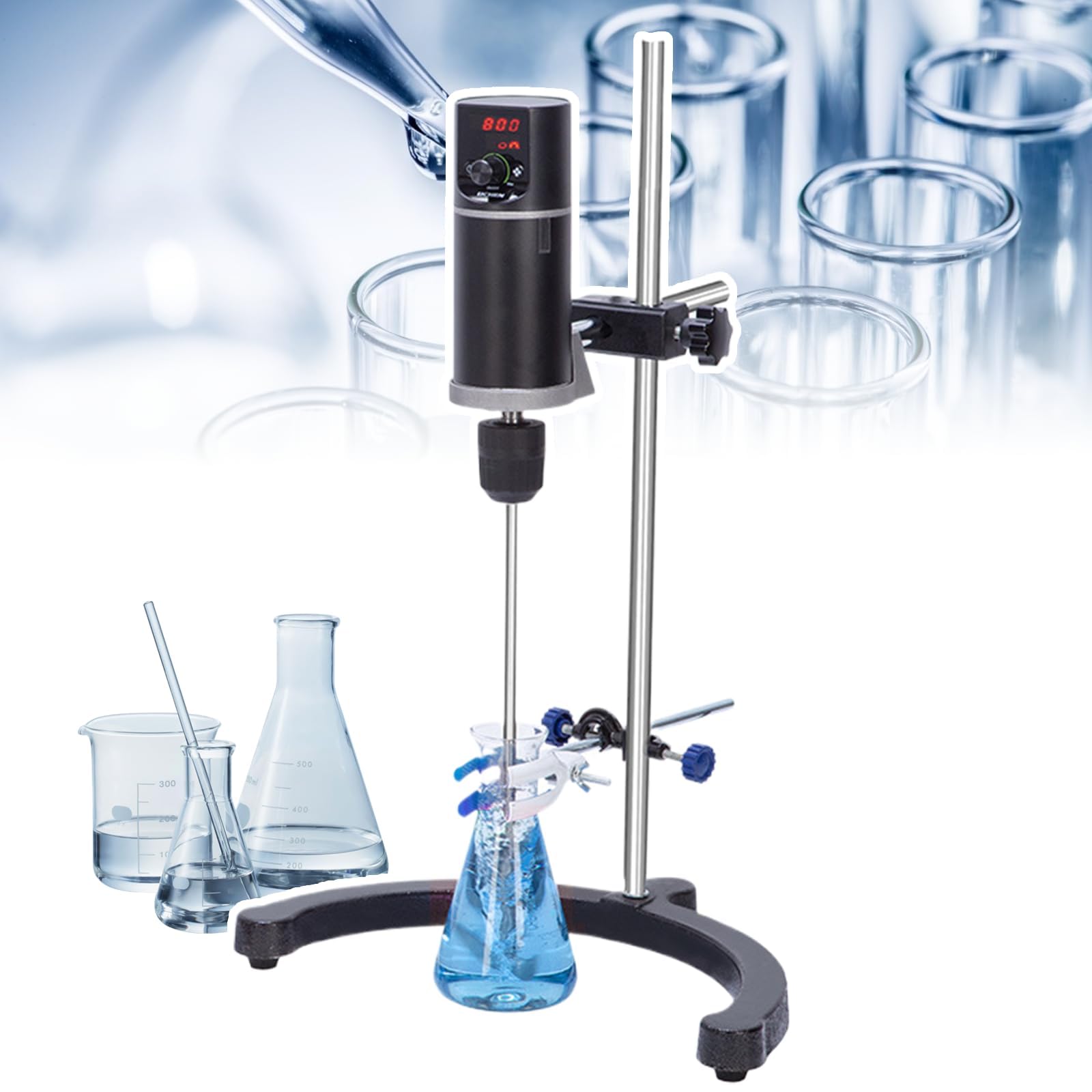 COYEUX Agitador Digital De Techo con Ajuste Automático De Par, Agitador De Laboratorio De Precisión con Pantalla LCD, Velocidad Ajustable De 100 A 2000 RPM, Temporizador De 1 A 999 Minutos, para