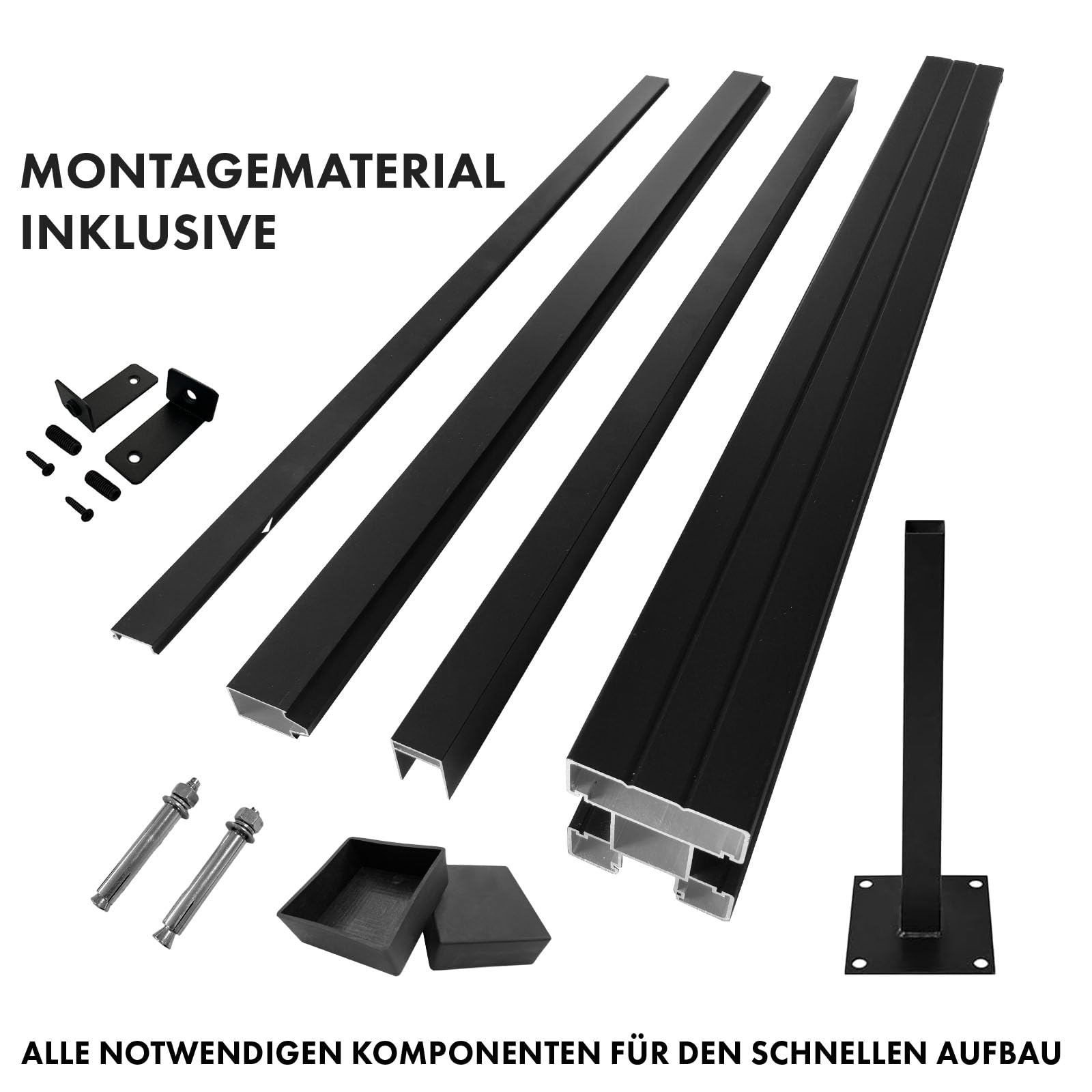 Floordirekt Gartenzaun 180x180cm mit Aluminium Pfosten - WPC Zaun Komplettset Kronos - Sichtschutzzaun - Windschutz Sichtschutz für Terrasse & Garten - Inklusive Montagematerial (Black)