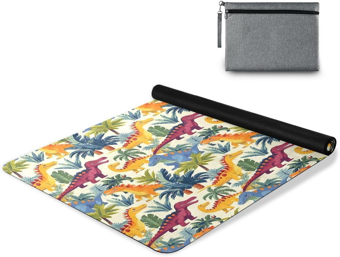 ALAZA Dinosaurs Seamless Pattern Dinos Palms and Berrie Yoga Mat Non Slip Fitness Exercise Mat, Workout Mat for Yoga, Pilates and Floor Exercises