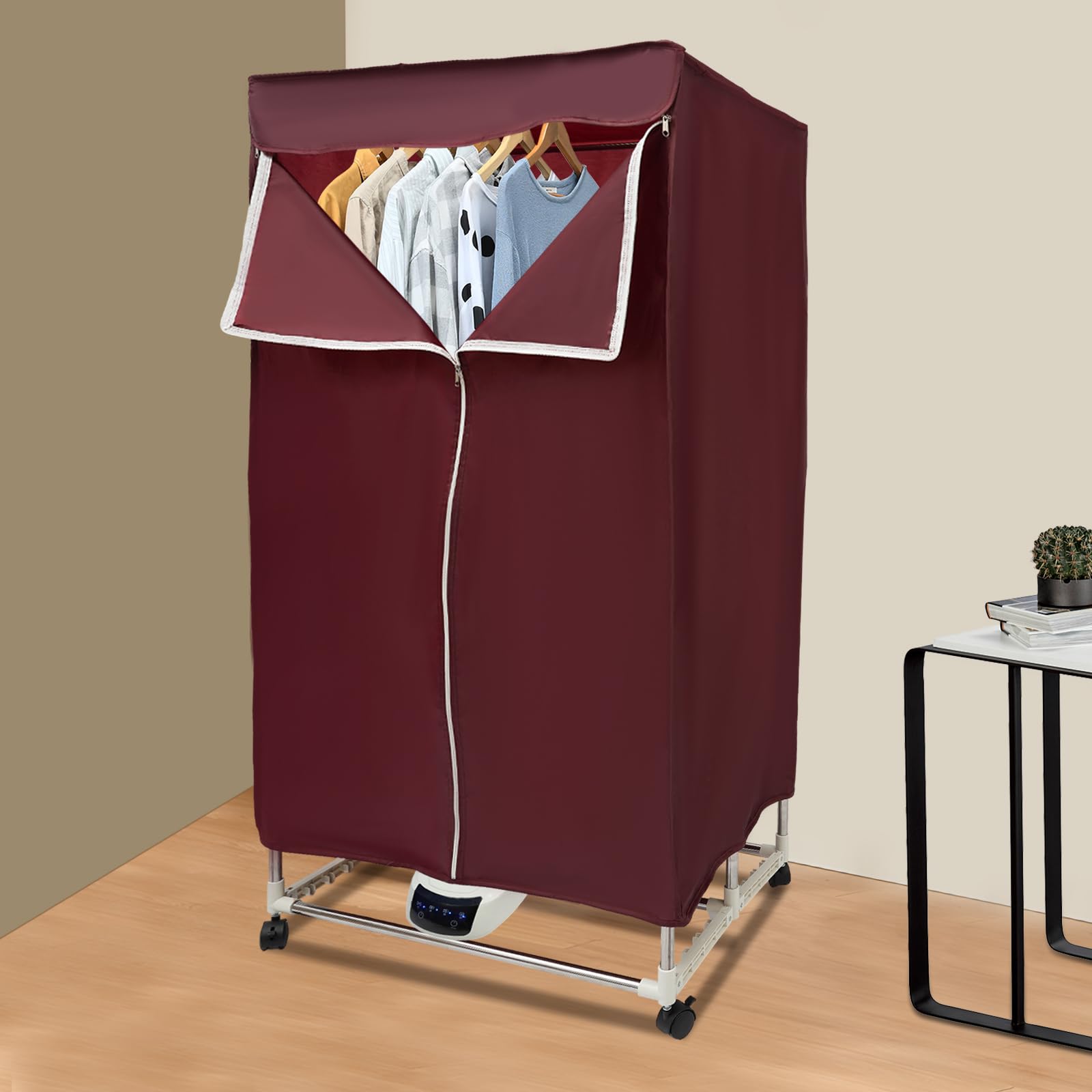 Secadora de aire caliente, secadora eléctrica portátil de 220 V, 1500 W, 30 kg, doble plegable, secadora para todas las telas con función temporizador, vino tinto