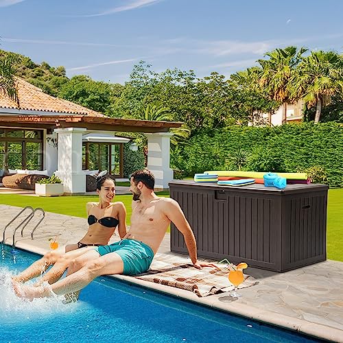 Yitahome Xxl 230 Gallon Large Deck Box,Outdoor Storage For Patio Furniture Cushions,Garden Tools And Pool Toys With Flexible Divider, Waterproof,Lockable (Brown) #TOP2