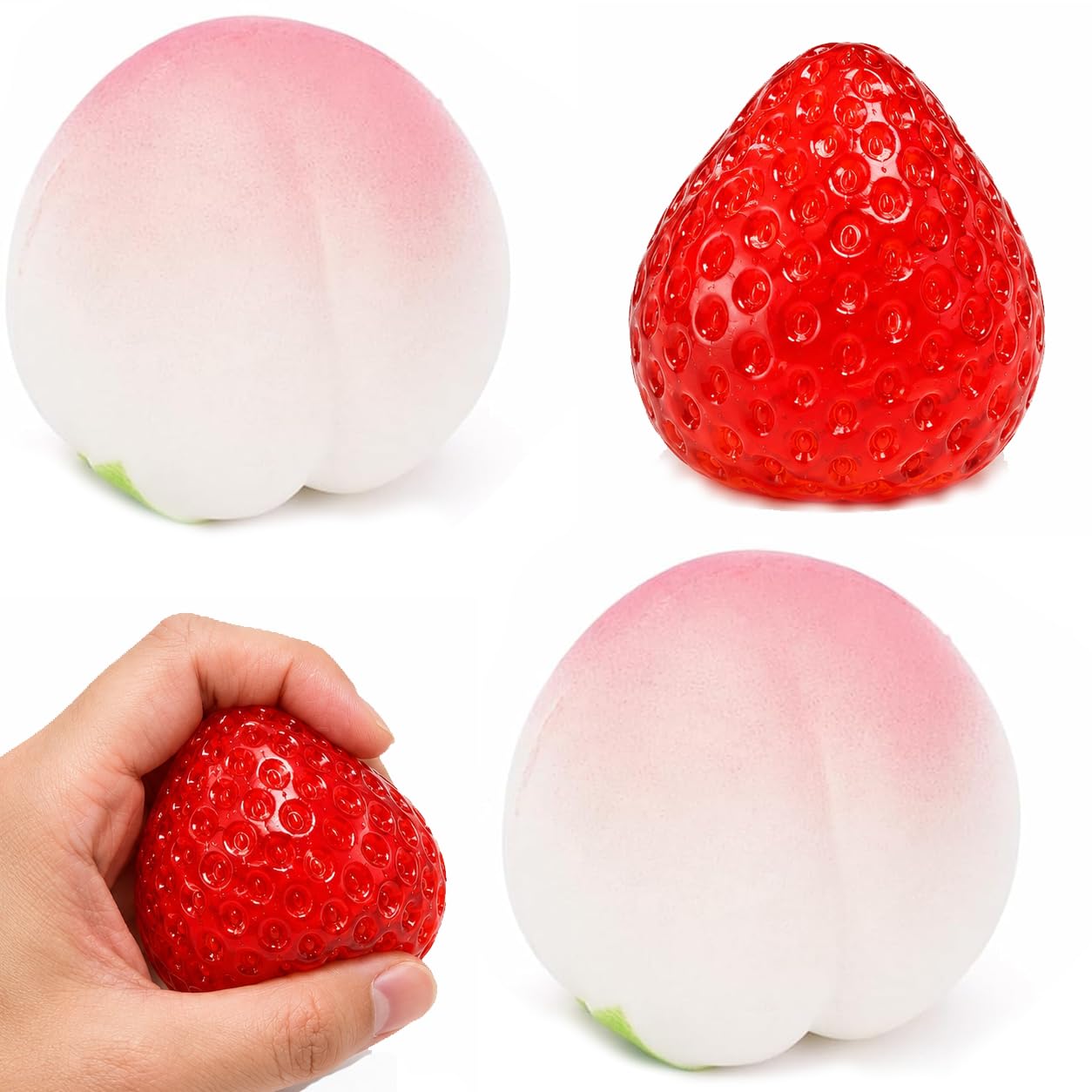 GETFACAI 3 PCS Squishy Peach, Strawberry Squishy Set, Soft Desk Decor For Office And Home, Premium Material For Adult Daily Use, Compact Portable Collection