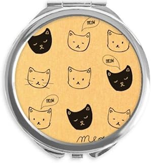 White Black Cat Head Mewing Animal Hand Compact Mirror Round Portable Pocket Glass