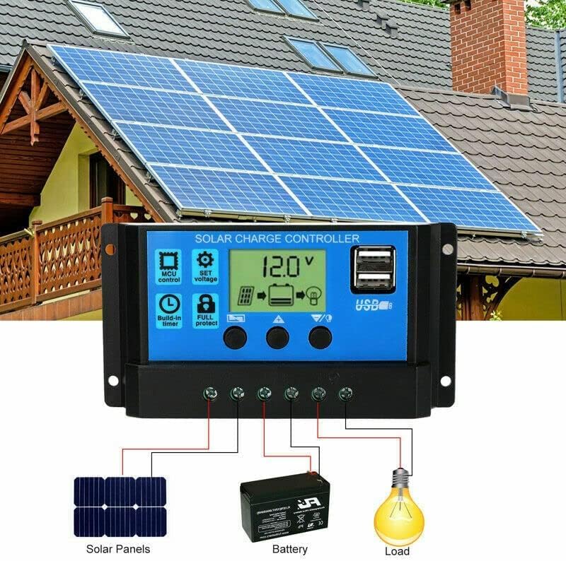 Miniatura 6 de Controlador de carga solar 100A 12V24V Regulador de panel solar con pantalla LCD ajustable Ajuste de temporizador de puerto USB dual Parámetro
