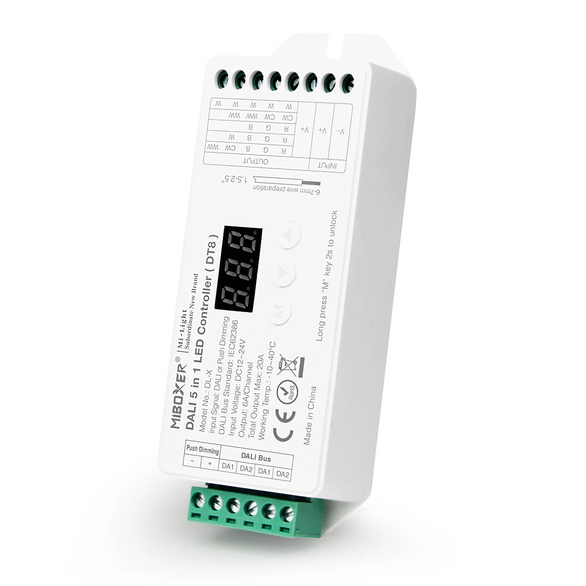 Controller 5 in 1 (DT8) DALI Signal or Push Dimming 12/24 V fino a 15 A, CCT, RGB, RGBW, RGB+CCT