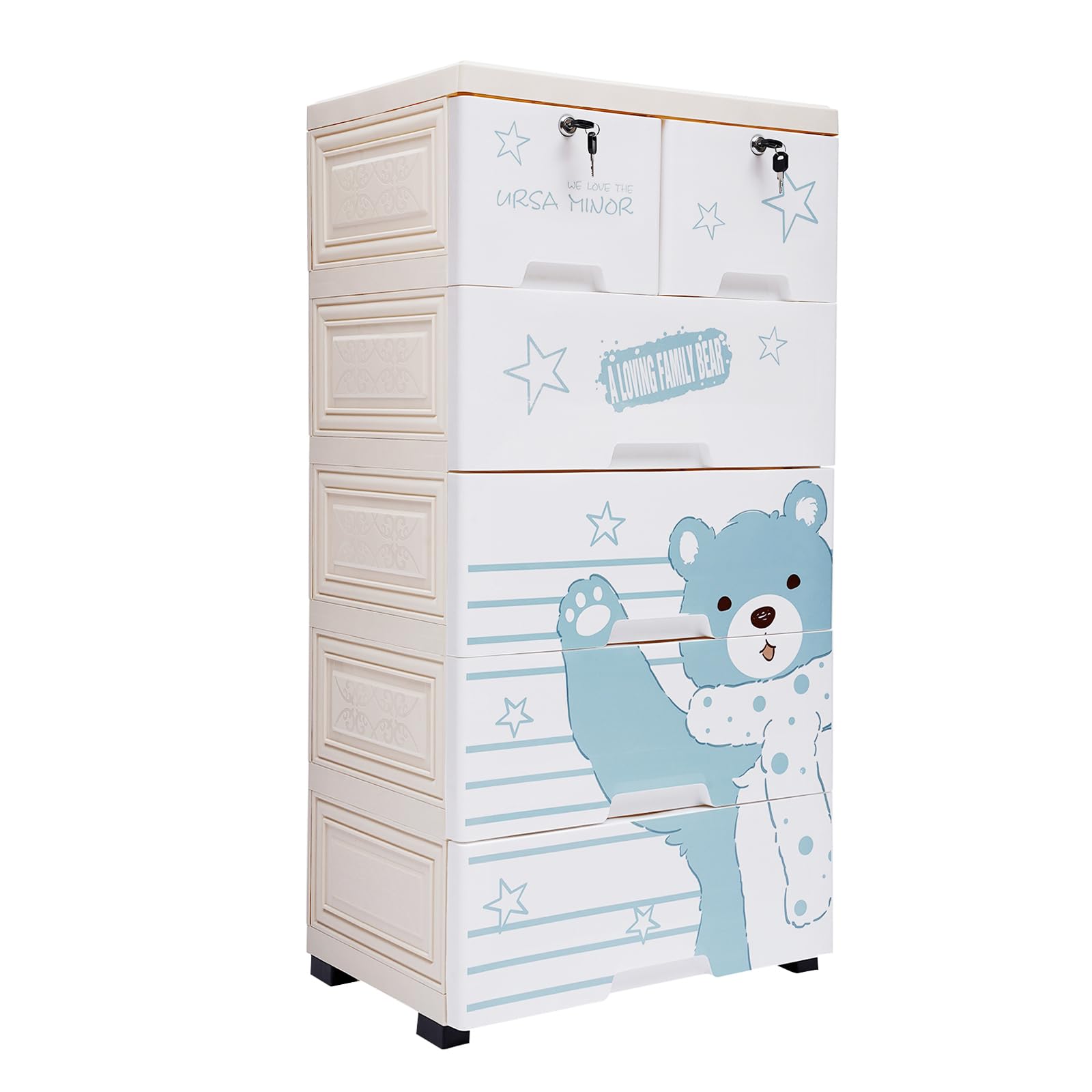 Ficwzw Plastic Dresser with 6 Drawers - Multi-Color Storage Cabinet for Kids, Cartoon Polar Bear Pattern, Modern Free Standing Organizer for Clothes, Ideal for Playroom and Bedroom