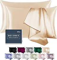 Fronhas 100% seda de amoreira, pacote com 2 para cabelo e pele, com zíper oculto, ambos os lados 19 Momme 600 fios, capa de almofada de seda natural, macia e respirável (bege, padrão 50 x 66 cm)
