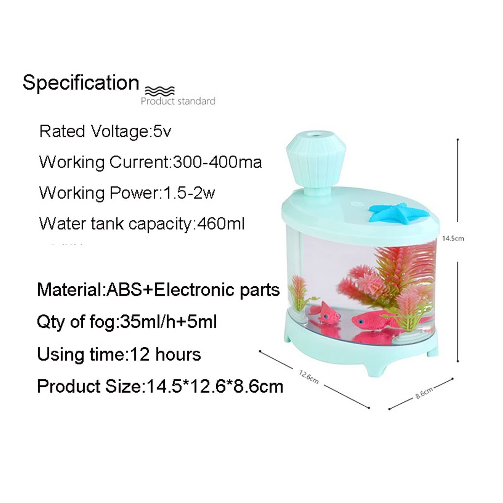 chłodny nawilżacz powietrza do akwarium, przenośny mini nawilżacz powietrza, dyfuzor, kolorowe światło nocne, mini generator mgły USB, 460 ml, dyfuzor wodny, wyciszony rozpylacz, nawilżacz powietrza