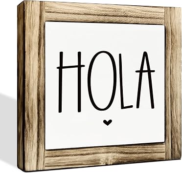 Hola Wooden Box Signs, Spanish Hello Signs for Front Door Decor, Farmhouse Desk Sign Decor, Home Office Decors, Tabletop Decors for Cafe Shop Classroom, Housewarming Decoration, 5.95.9 inches