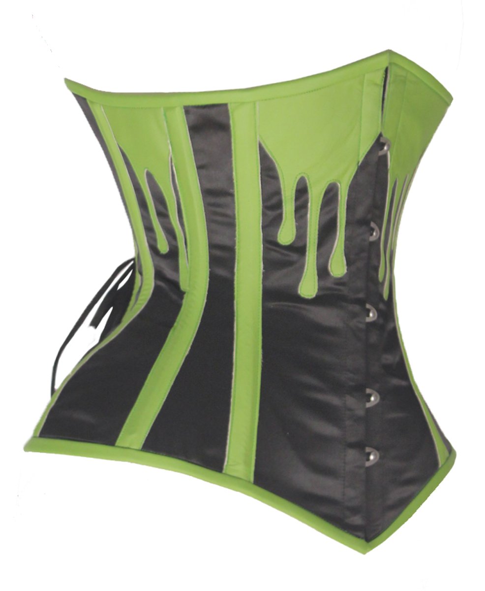 Double Steel Boned Waist Training LEATHER & SATIN Underbust Tight Shaper Corset #8576-LE-SA