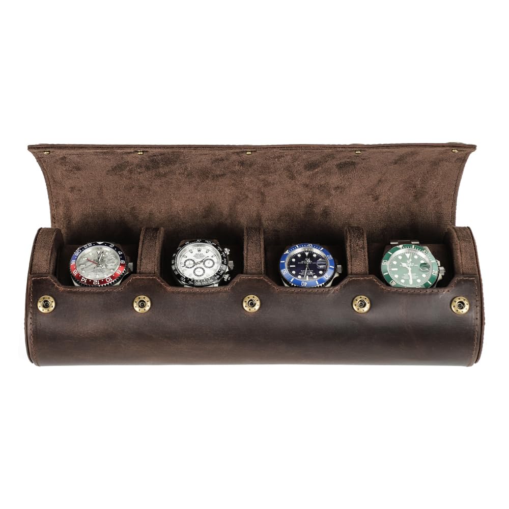 CONTACTS FAMILY Watch Roll Case for 4 Watches Handmade Genuine Leather Traveling Watches Organizer Watches Protective Storage box Watch Case Box For Men（Coffee） (B0CZDCTNXZ) Amazon Price History, Amazon Price Tracker