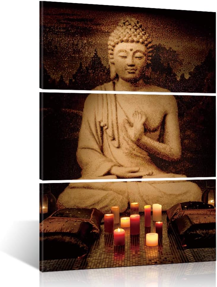 ShuaXin Framed Modern Large Buddha Portrait Painting Printed On Canvas Religion Wall Art Triptych Canvas Painting Home Decoration Wall 3 Pieces 16x32 inch