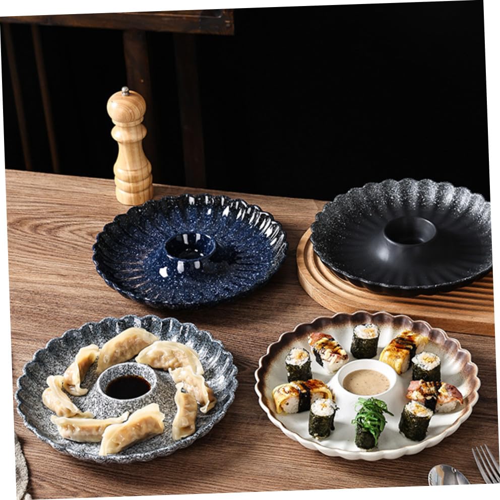 Plato de cerámica redondo para sushi y dip estilo japonés miniatura 5