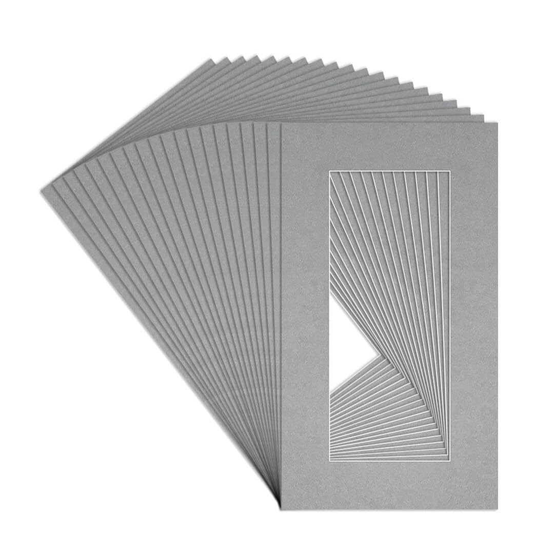 Procut Global 16x9" Silver Picture Mounts to Fit 12x5" Aperture - Precision Cut Cardboard Photo Mount - Ideal for Frames, Prints, Artwork & Certificates - Sizes & Colours Available - 20 Pack