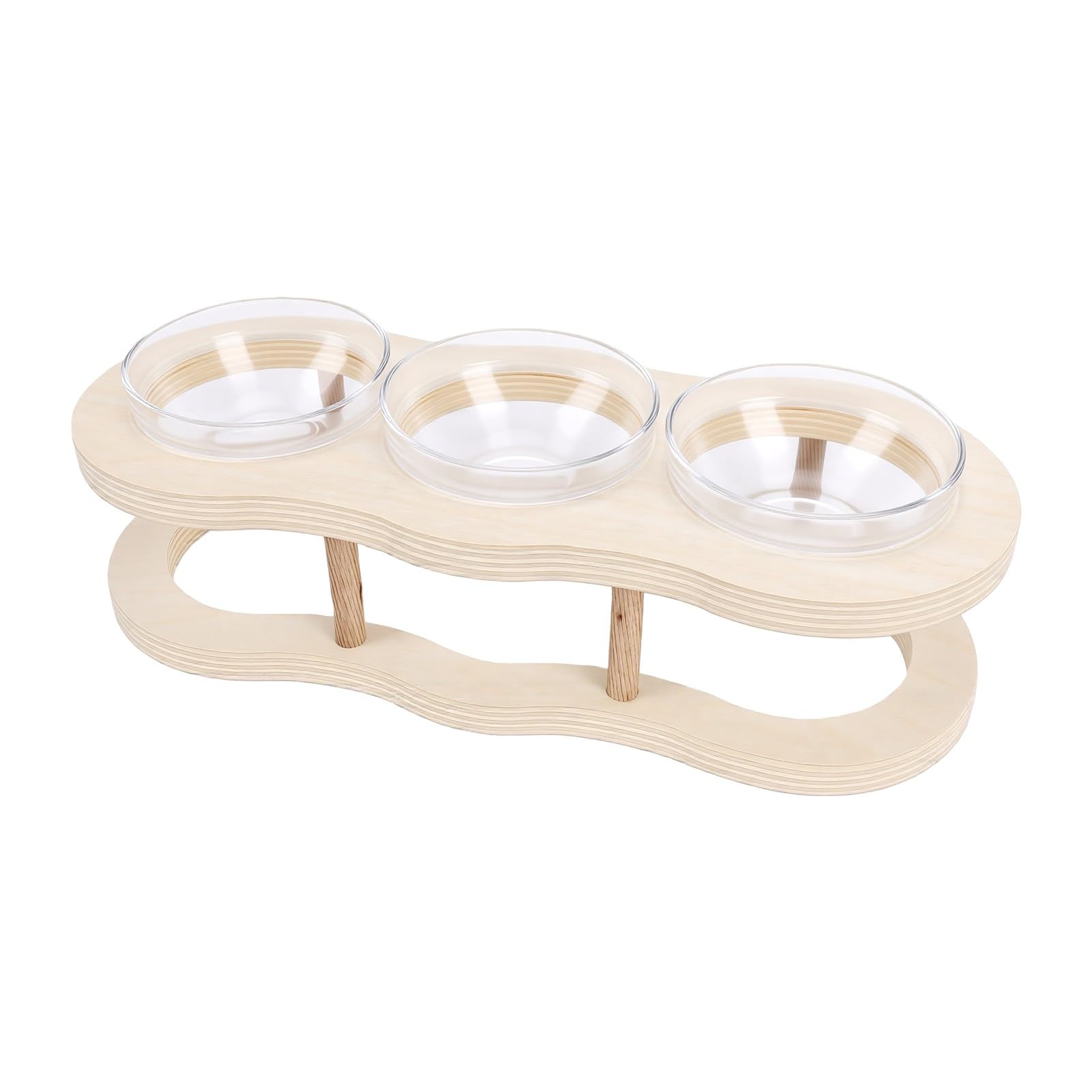 Gamelles Surélevées pour Chat, Gamelles Surélevées Anti-vomissements avec 3 Bols d'eau en Verre et Support en Bois, Station d'alimentation Réglable pour Petit Chien