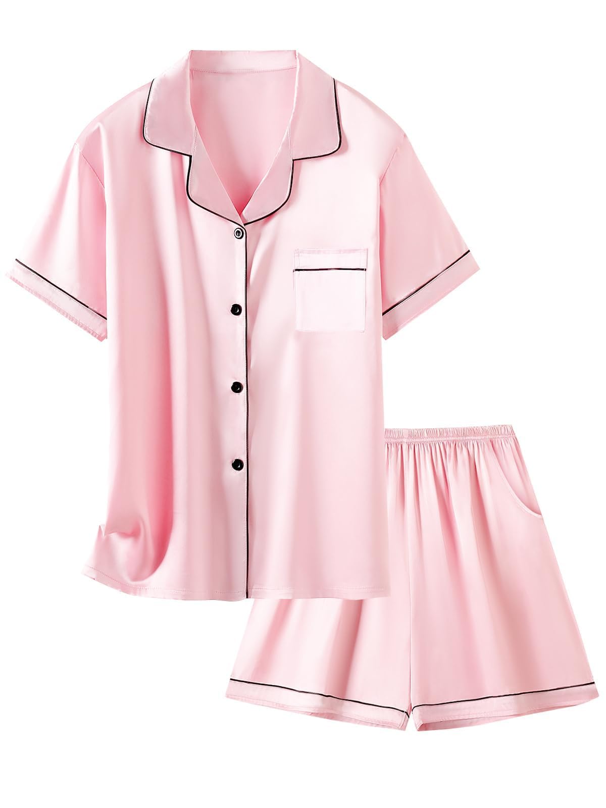 Girls &amp; Womens Satin Pajamas Set, Silk Button-Down Sleepwear 2 Piece Nightwear, 3 Years - Women XXL