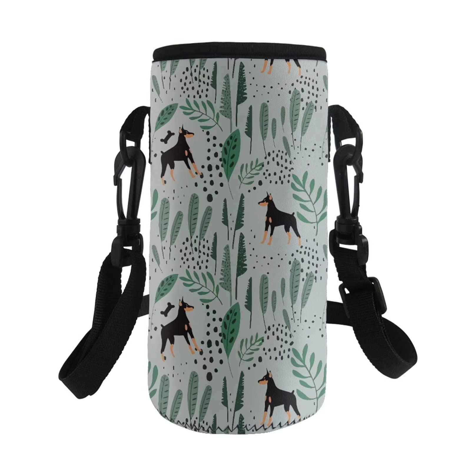 COEQINE Water Bottle Carrier Insulated Neoprene Water Bottle Holder Bag Print Leaves Dog Adjustable Shoulder Strap Kids Adult Walking Hiking Bottle Case Pouch Cover โ image 1