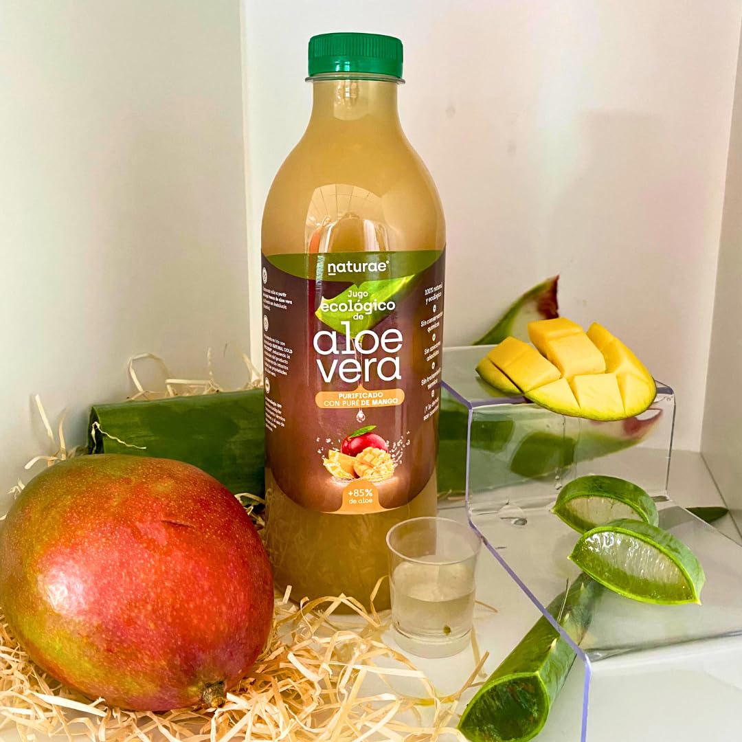 NATURAE Jugo Aloe Vera con Mango ecológico - 3 Recipientes de 1000 ml - Total: 3000 ml