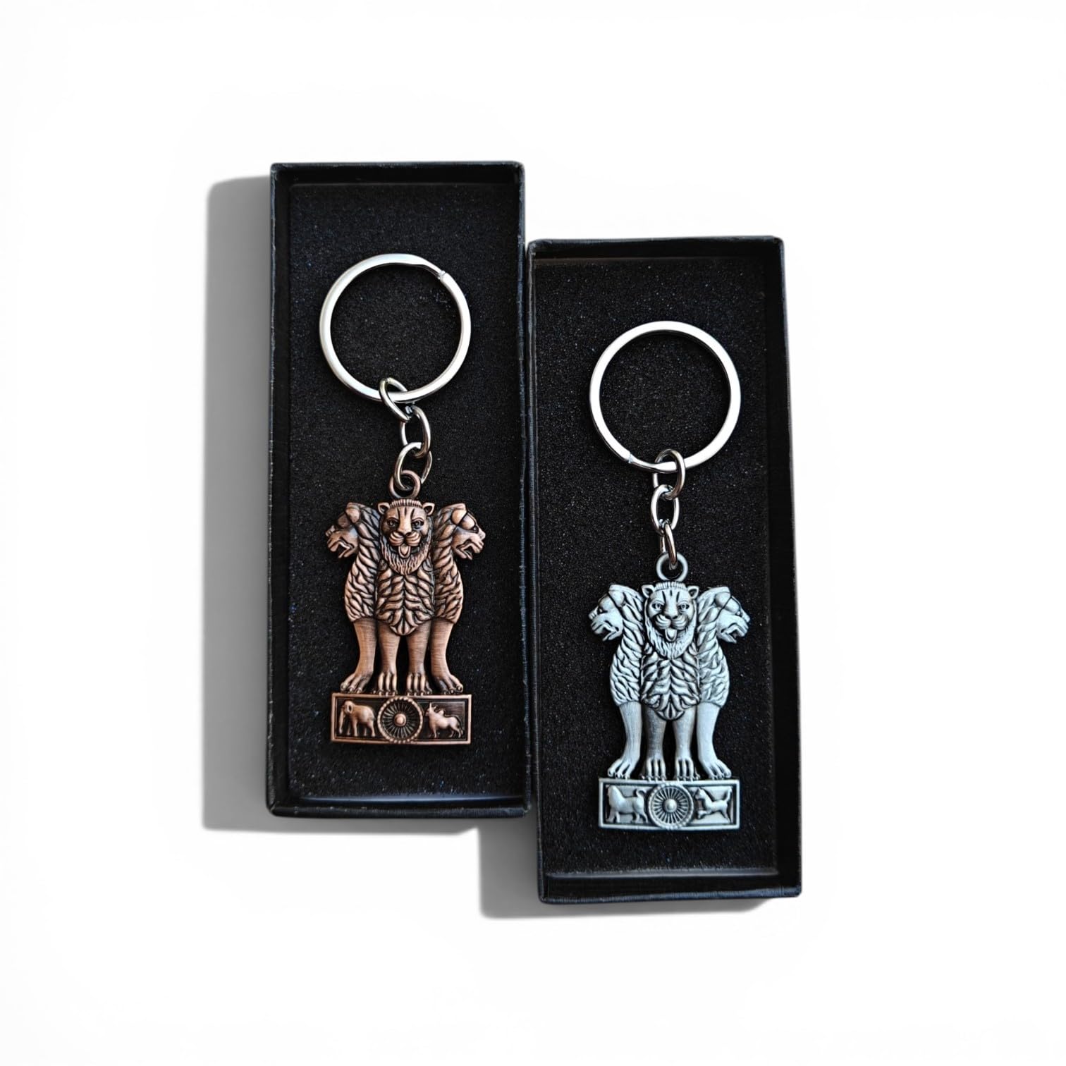 Combo Of Ashoka Stambh Double Side Metal Keychain (Grey | Bronze)-image-7
