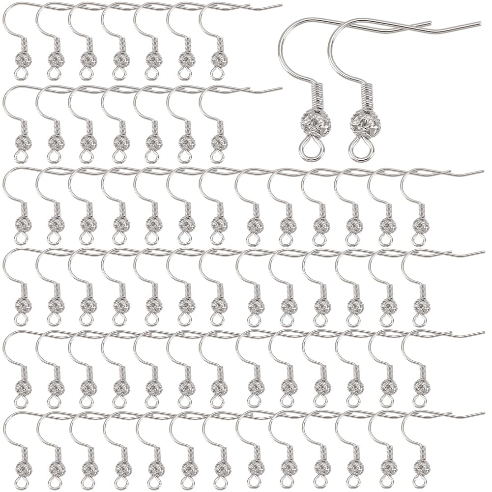 SUNNYCLUE 120pcs Platinum Plated Earring Hooks - French Fish Hook Findings