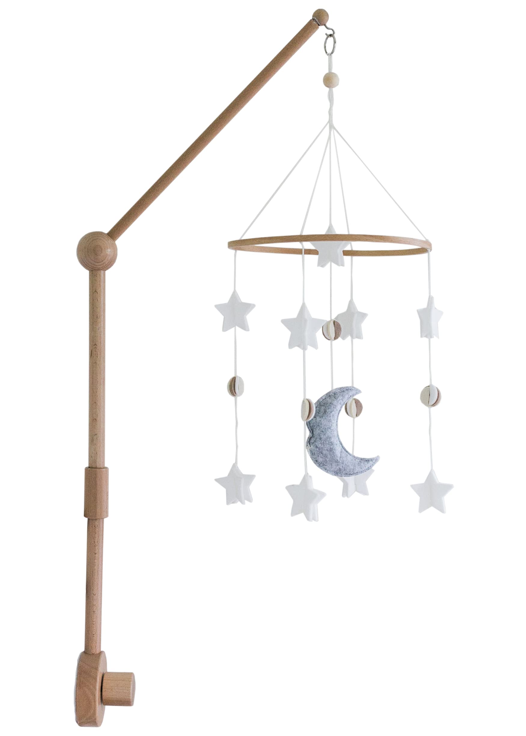 Moon & Stars Nursery Set - Includes Baby Crib Mobile (Moon, Stars & Planets) + Wooden Baby Crib Mobile Arm - for Boys & Girls