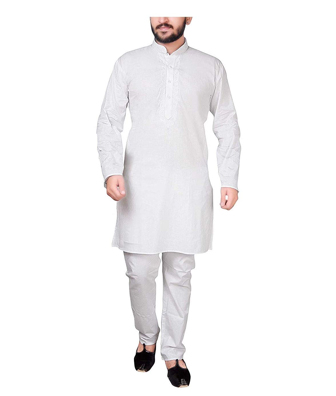 devil Rich Cotton Blend White Kurta Pyjama For Men Size 42-picture-35