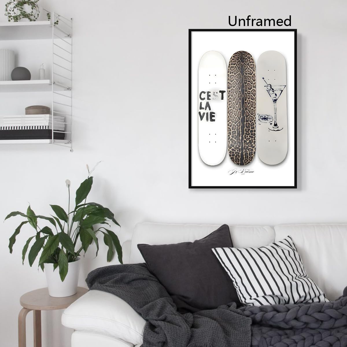 Xbsifyiooa Leinwandbild Leoparden-Skateboard – C'est La Vie Spruch, Dirty Martini & Retro-Kassette, Wanddeko Für Bar, Zimmer & Wohnheim