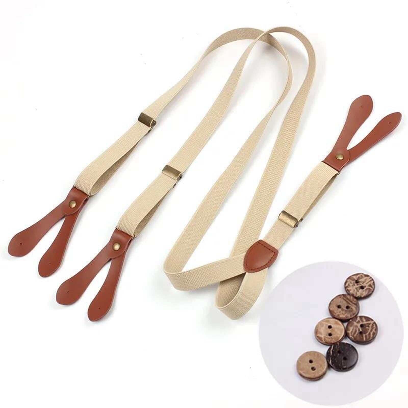 Tirantes Hombres Cuero Ajustable Con Botón 110 Cm X 2 Cm