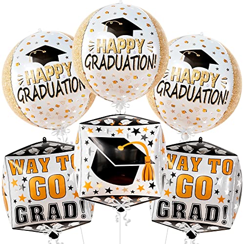 Image of Graduation Decorations 2026 | Graduation Balloons - Pack of 6 | Black and Gold Mylar Foil Balloons for Grad Decorations Class of 2026 | Graduation Party Supplies with Graduation Cap Balloon, KatchOn
