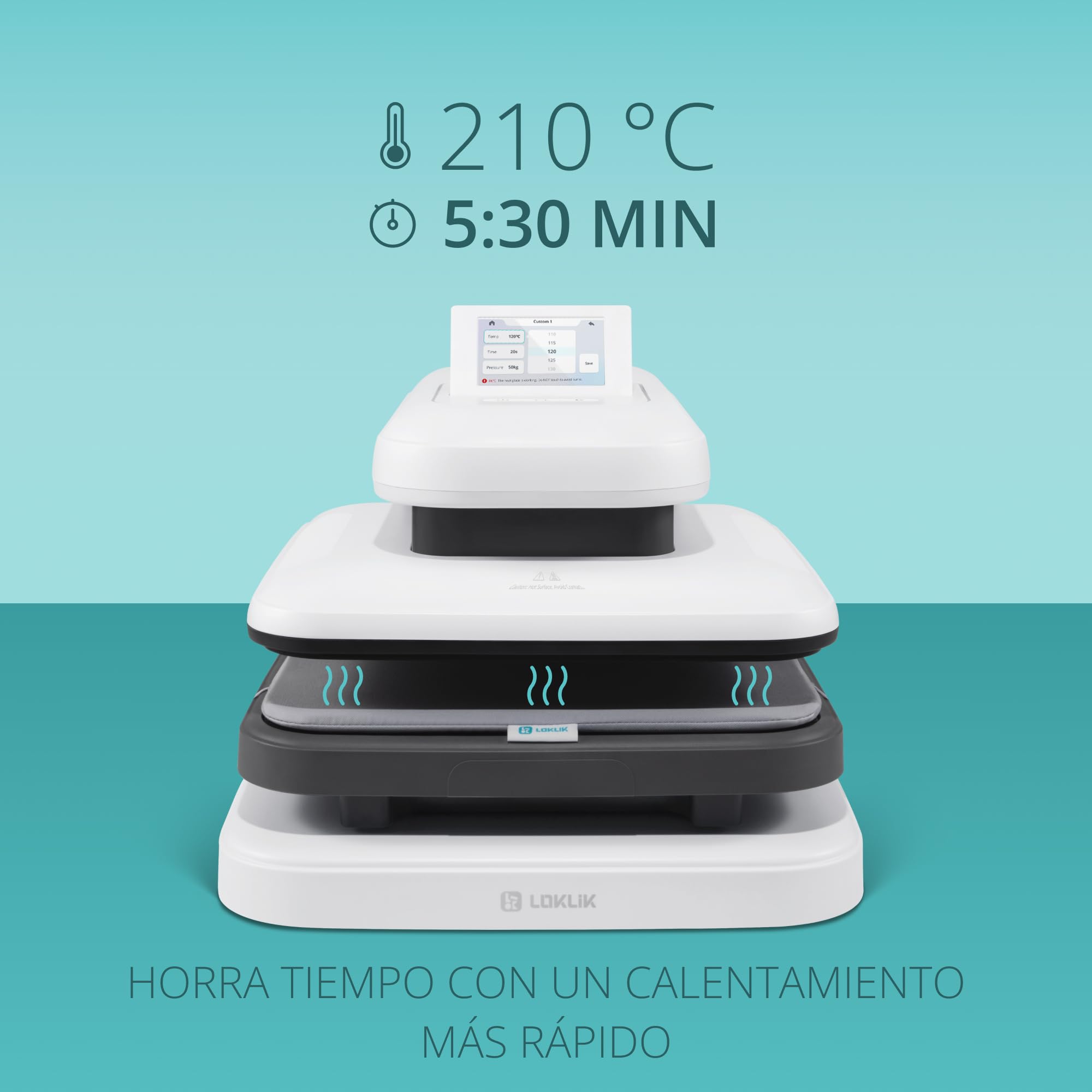 LOKLiK - Prensa de Calor para Personalizar Camisetas, Suéteres, Mantas, Toallas, Bolsas Tote, Mochilas y Otros Tejidos 25,5 x 25,5 cm - Portátil